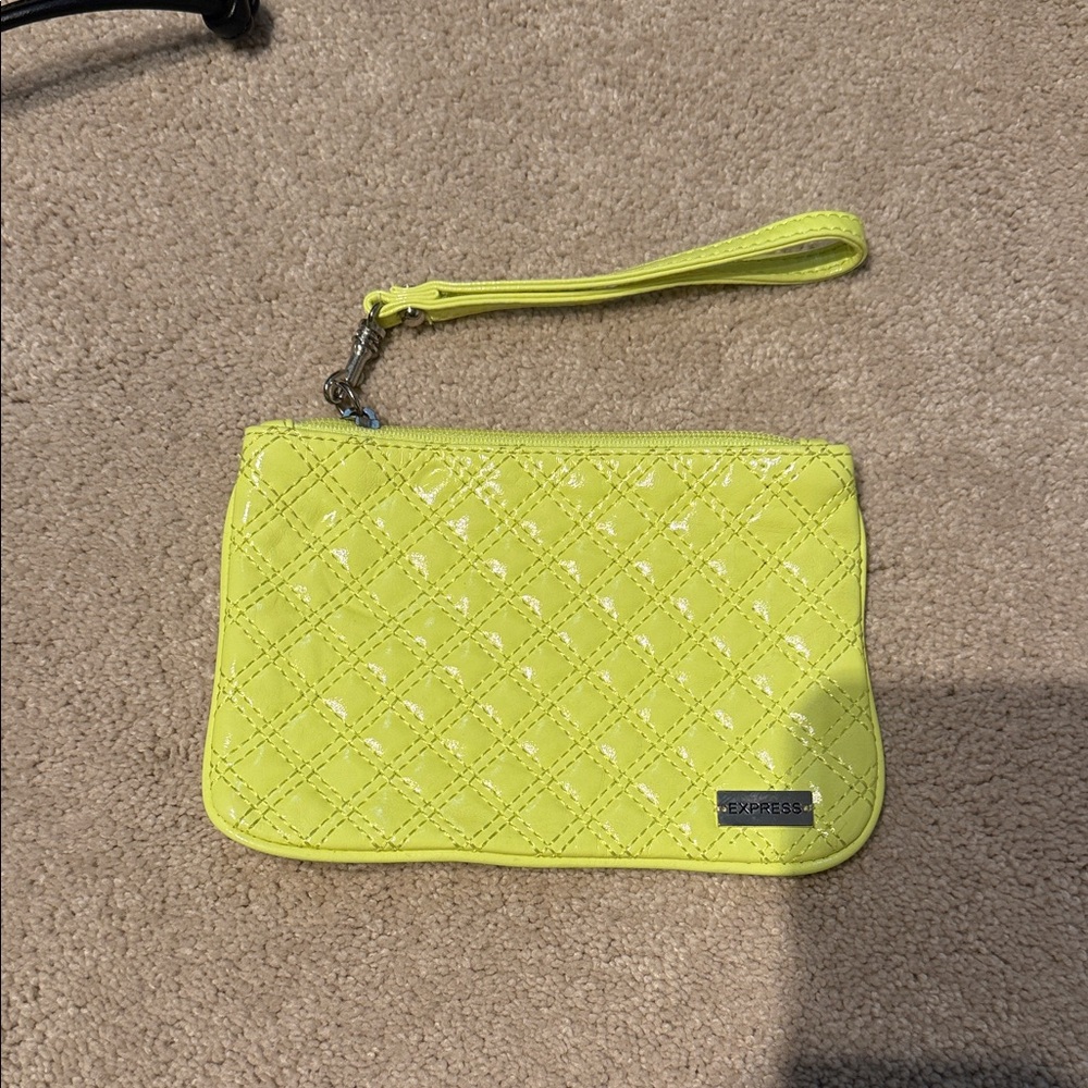 Express Neon Yellow Quilted Wristlet